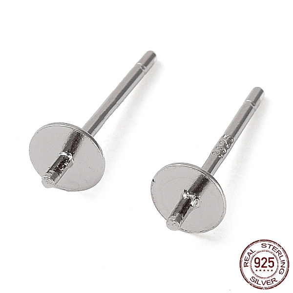 

PandaHall Rhodium Plated 925 Sterling Silver Stud Earring Findings, Flat Pad, for Half Drilled Bead, with S925 Stamp, Real Platinum Plated...