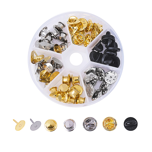 

PandaHall Brass Brooch Findings, Mixed Color, 8x2cm, 60pcs/box Brass