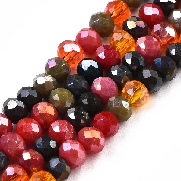 

PandaHall Glass Beads Strands, AB Color Plated, Faceted, Rondelle, FireBrick, 3.5x3mm, Hole: 0.8mm, about 132~140pcs/strand, 14.80..., Red