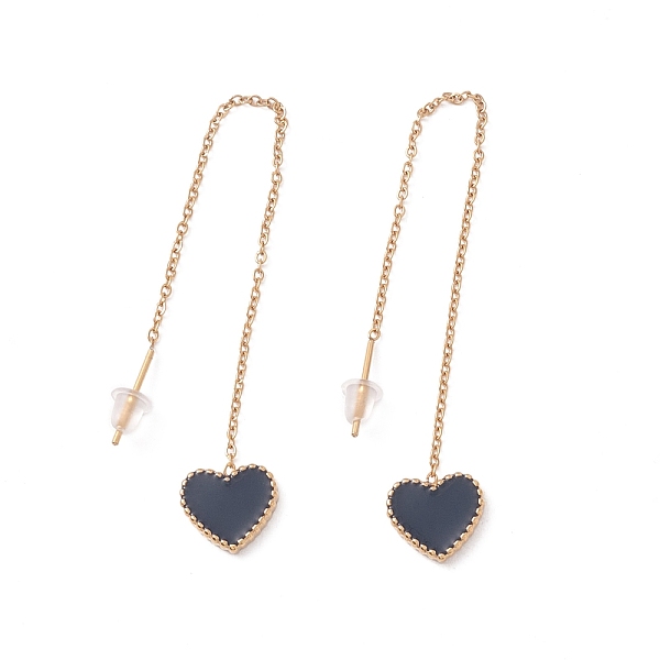 

PandaHall Long Chain with Enamel Heart Dangle Stud Earrings, 304 Stainless Steel Ear Thread for Women, Golden, Black, 101mm, Pin: 1mm 304...