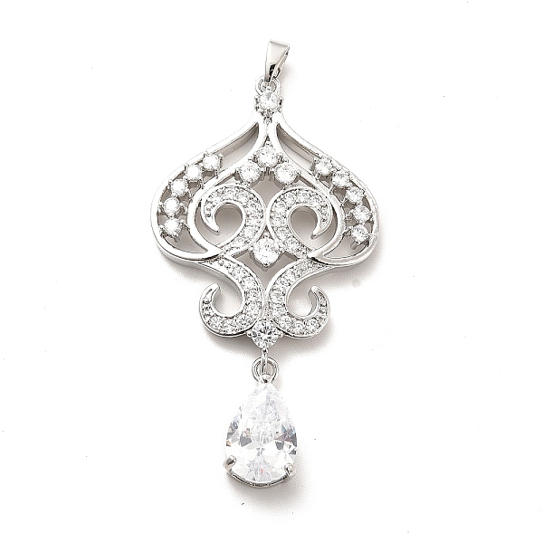 

PandaHall Brass Micro Pave Clear Cubic Zirconia Pendants, with Glass, Teardrop Charm, Platinum, 52mm, Hole: 5x3mm Brass+Glass Teardrop