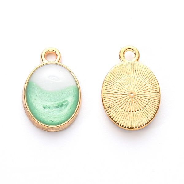 

PandaHall Alloy Enamel Charms, Oval, Light Gold, Turquoise, 15x10x3mm, Hole: 1.6mm Alloy+Enamel Oval Green