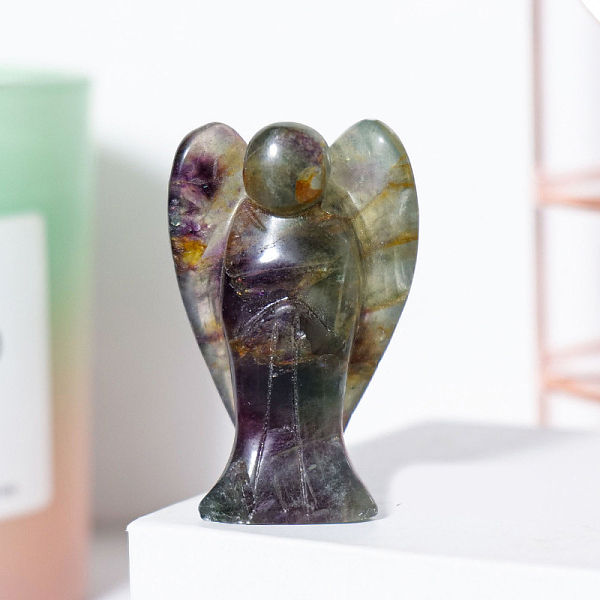 

PandaHall Natural Fluorite Angel Figurine Display Decorations, Reiki Energy Stone Ornaments, 50x35mm Fluorite Angel & Fairy