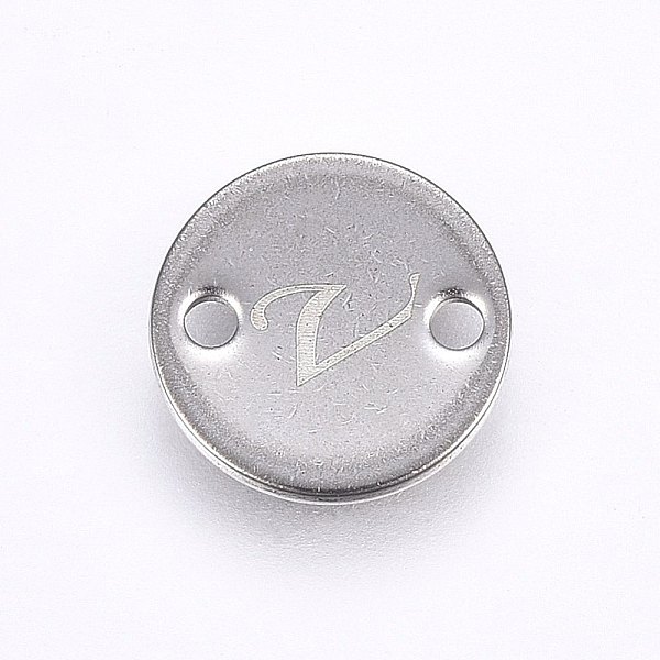 

PandaHall 201 Stainless Steel Links connectors, Flat Round, Letter.V, Stainless Steel Color, 8x1mm, Hole: 1.5mm 201 Stainless Steel Letter V