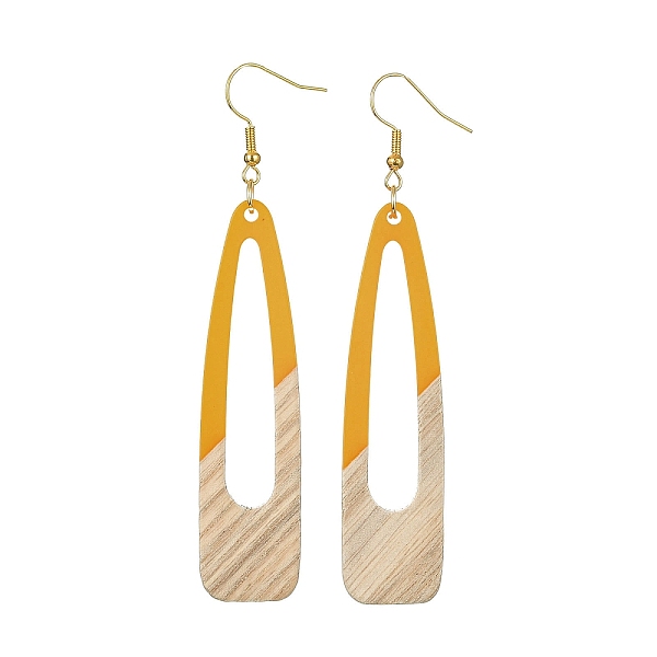 

PandaHall Two Tone Resin & Wood Dangle Earrings, Hollow Teardrop, Goldenrod, 87x17mm Resin Teardrop Gold