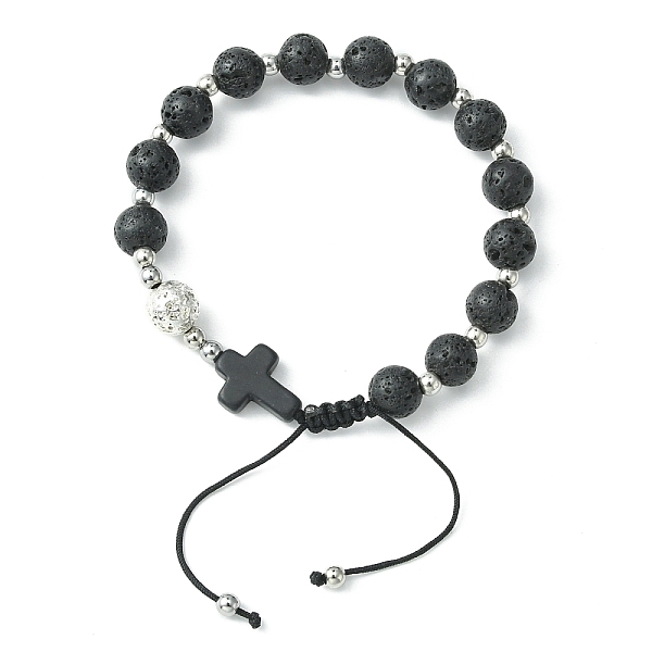 

PandaHall Natural Lava Rock Round & Cross Braided Bead Bracelets, Adjustable Nylon Cord Bracelets for Women, Inner Diameter: 2-1/8~3-1/8...