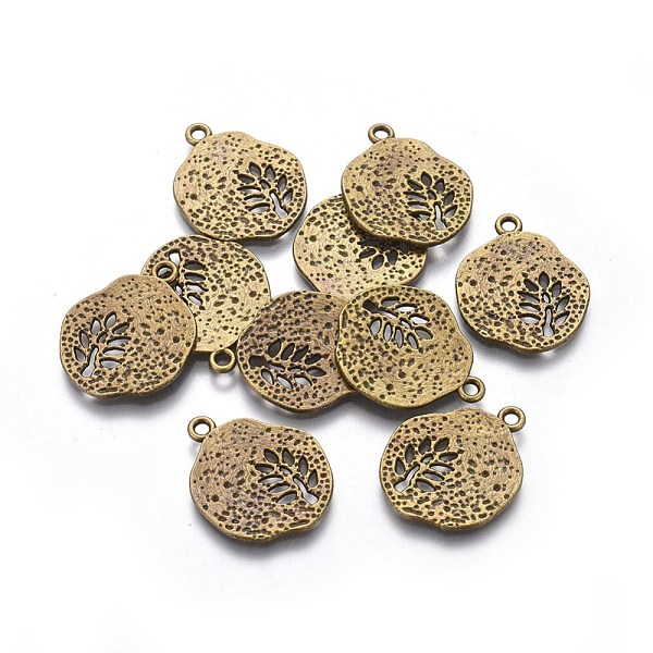 

PandaHall Tibetan Style Alloy Pendants, Cadmium Free & Nickel Free & Lead Free, Flat Round with Leaf, Antique Bronze, 22x18x1mm, Hole: 1mm...