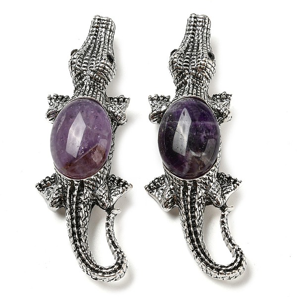 

PandaHall Dual-use Items Alloy Crocodile Brooch, with Natural Amethyst, Antique Silver, 67.5x24x10mm, hole: 4x3.5mm Amethyst Crocodile