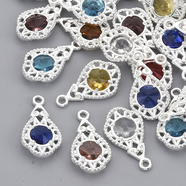 

PandaHall Faceted Glass Pendants, with Eco-Friendly Alloy Open Back Settings, Nickel Free, Teardrop, Mixed Color, Silver, 19.5x11x3.5mm..., Multicolor