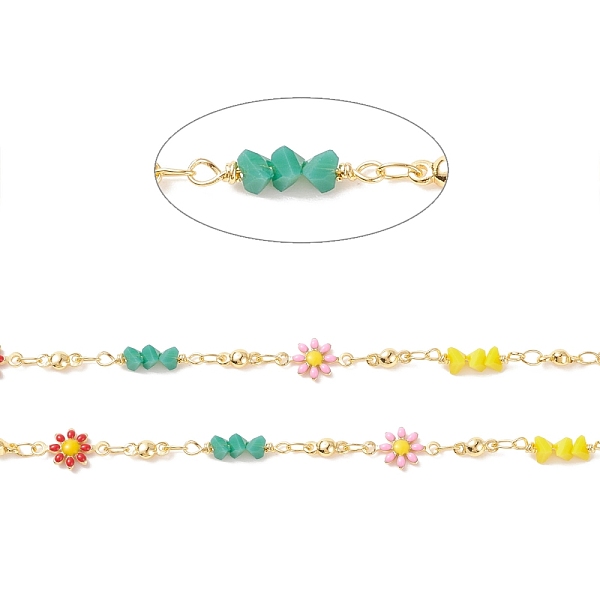 

PandaHall Brass Enamel Flower Link Chains, with Glass Triangle Beaded, Soldered, with Spools, Real 18K Gold Plated, Cadmium Free & Lead Free...