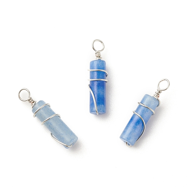 

PandaHall Natural Blue Aventurine Pendants, with Platinum Plated Eco-Friendly Brass Wire Wrapped, Column, 19.5~20x5~5.5mm, Hole: 2.4~2.7mm...