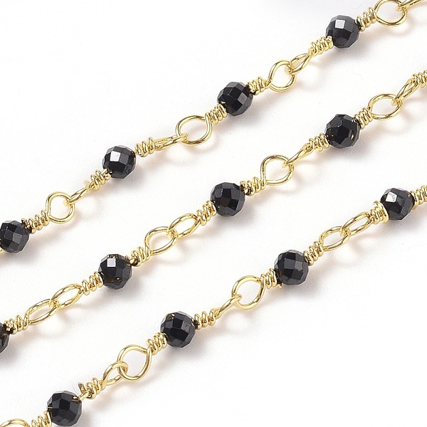 

PandaHall 3.28 Feet Natural Black Spinel Handmade Beaded Chains, with Brass Findings, Golden, Unwelded, Round, Faceted, 12x1~1.25mm, Bead...