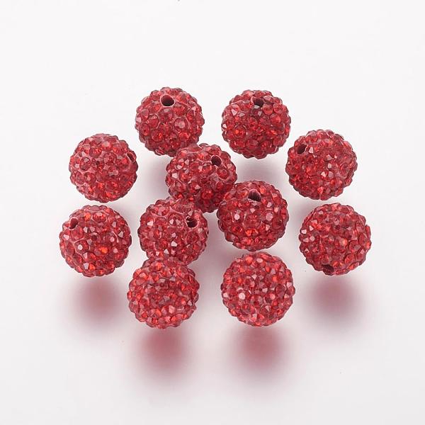 

PandaHall Polymer Clay Rhinestone Beads, Grade A, Round, Pave Disco Ball Beads, Light Siam, 10x9.5mm, Hole: 1.5mm Polymer Clay+Glass..., Red