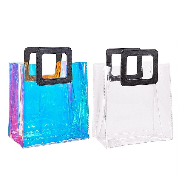 

PandaHall 2 Colors PVC Laser Transparent Bag, Tote Bag, with PU Leather Handles, for Gift or Present Packaging, Rectangle, Black, Finished...