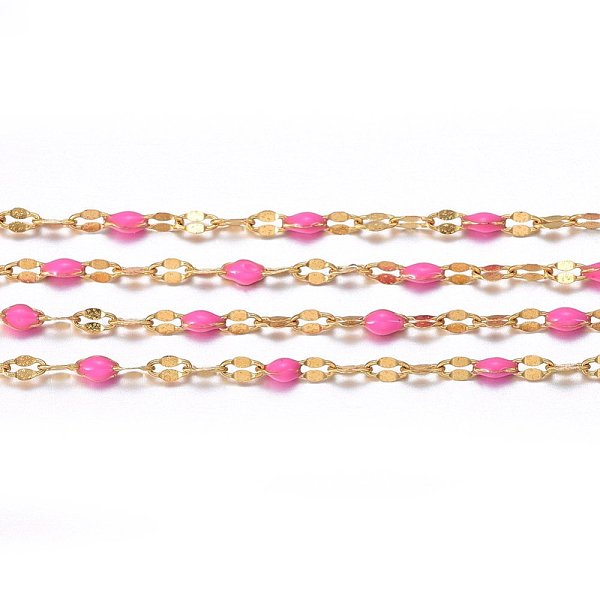 

PandaHall Ion Plating(IP) 304 Stainless Steel Link Chains, with Spool, with Enamel, Soldered, Hot Pink, 2.5~7x1.5x0.3~1.5mm, about 32.8 Feet...