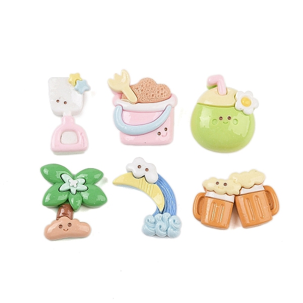 

PandaHall Summer Theme Opaque Resin Decoden Cabochons, Coconut Tree & Beer & Sand Box, Mixed Shapes, Mixed Shapes, 18.5~27x14~28.5x7~9mm..., Multicolor