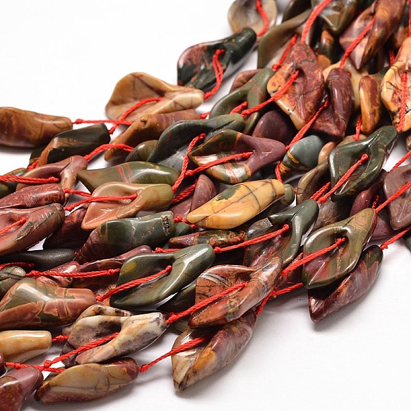 

PandaHall Natural Polychrome Jasper/Picasso Stone/Picasso Jasper Bead Strands, Calla Lily, 26~30x14~18x9mm, Hole: 1mm, about 13pcs/strand...