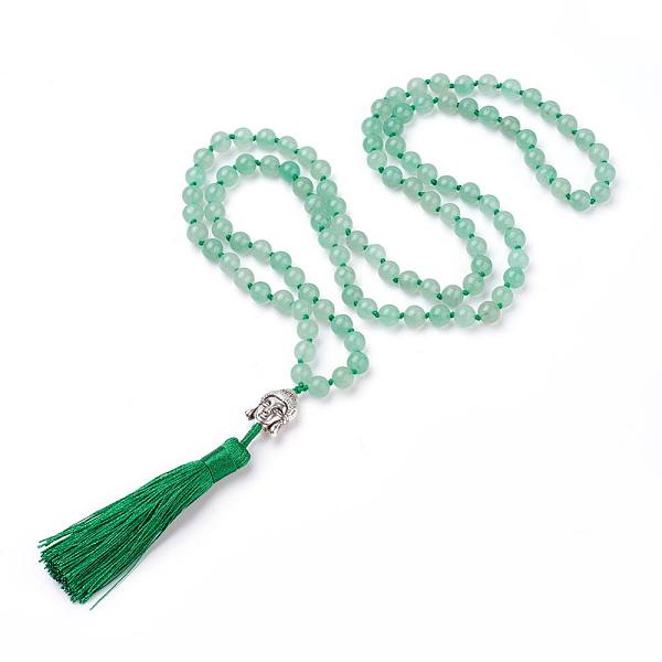 

PandaHall Tassel Pendant Necklaces, with Natural Green Aventurine Beads, Buddha Head, 31.1 inch~33 inch(79~84cm) Green Aventurine