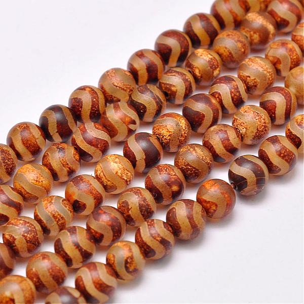 

PandaHall Natural Tibetan Style Wave Pattern dZi Beads Strands, Dyed & Heated, Matte Style, Round, 8mm, Hole: 1mm, about 48pcs/strand, 16..., Brown