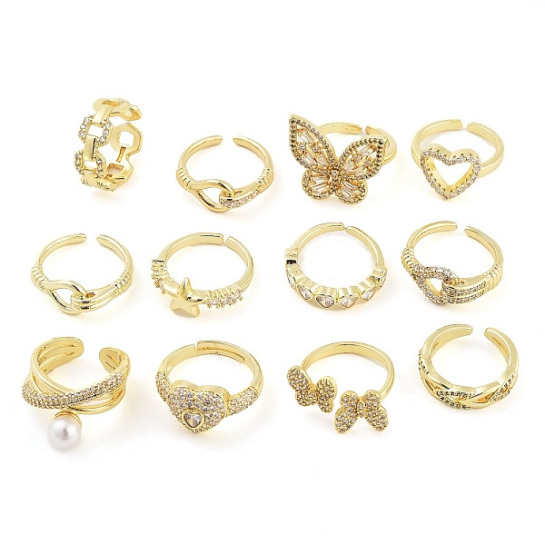 

PandaHall Rack Plating Brass Micro Pave Cubic Zirconia Finger Ring, Long-Lasting Plated, Cadmium Free & Lead Free, Mixed Shapes, Real 18K...