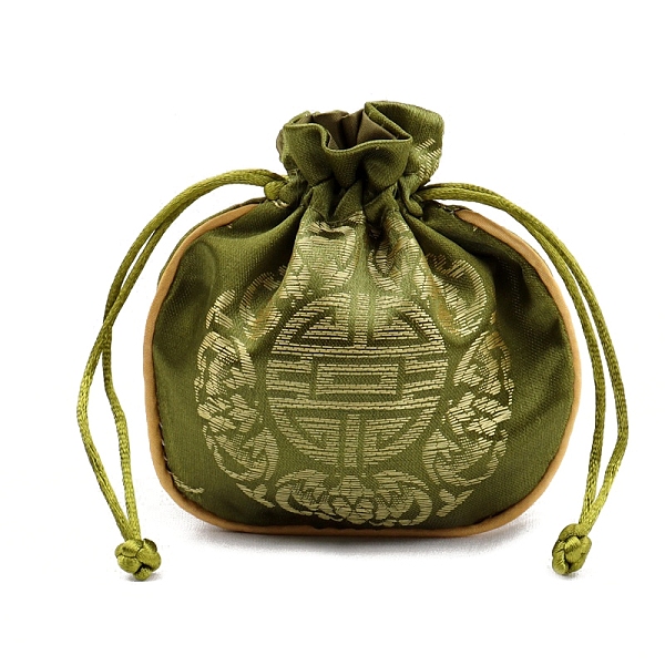 

PandaHall Chinese Style Cloth Pouches Drawstring Bags for Jewelry Storage, Half Round, Olive Drab, 11x11cm Cloth Half Round
