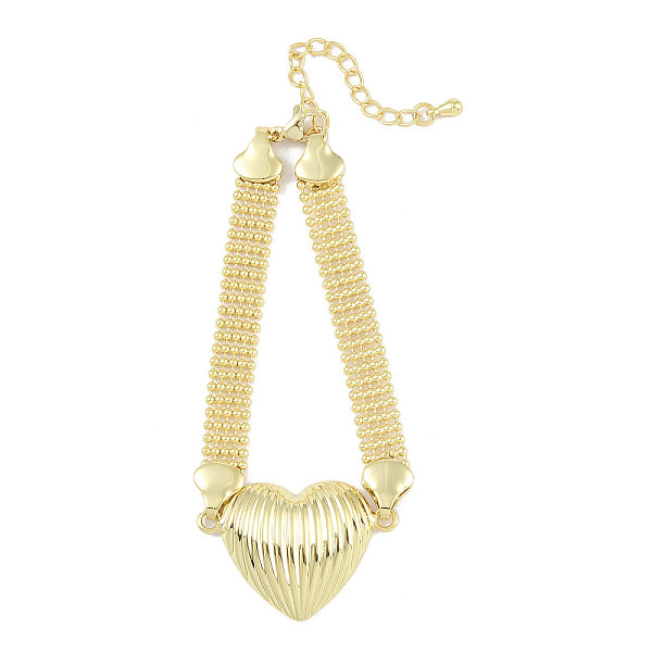 

PandaHall Brass Hollow Ball Chain Bracelets, Heart Link Bracelets for Women, Real 18K Gold Plated, 7-1/8 inch(18cm) Brass Heart