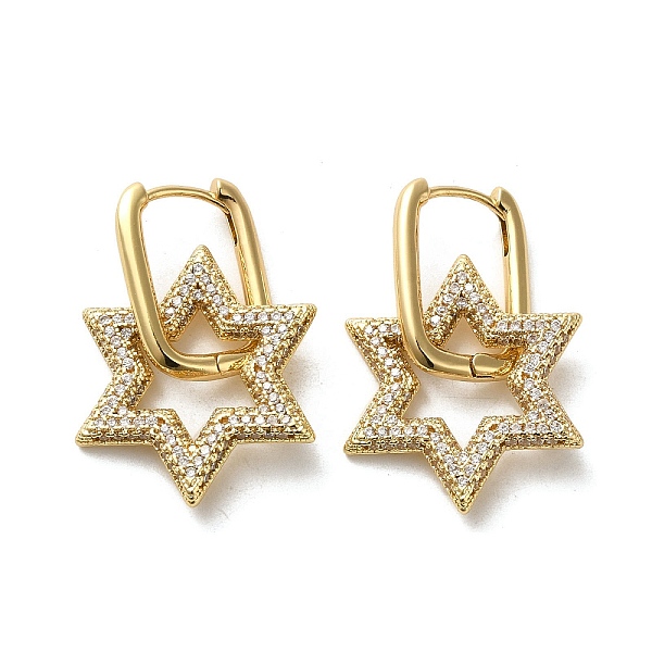 

PandaHall Golden Brass Micro Pave Cubic Zirconia Dangle Hoop Earrings, Star, 32x20mm Cubic Zirconia Star