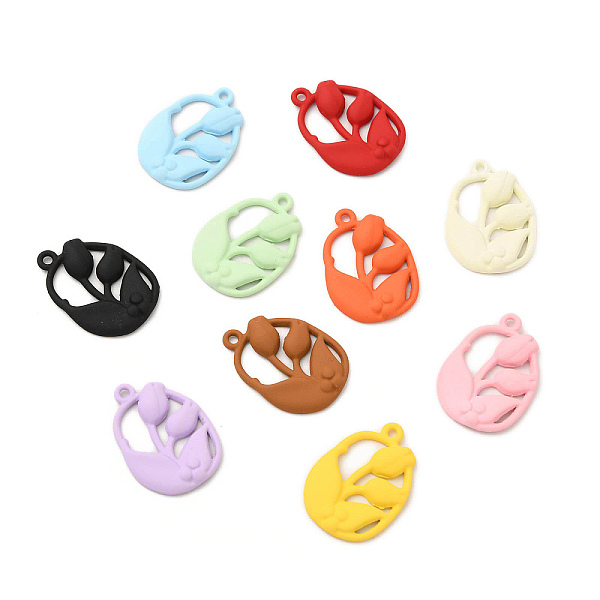 

PandaHall Rack Plating Alloy Pendants, Spray Painted Oval with Flower Charms, Cadmium Free & Nickel Free & Lead Free, Mixed Color..., Multicolor