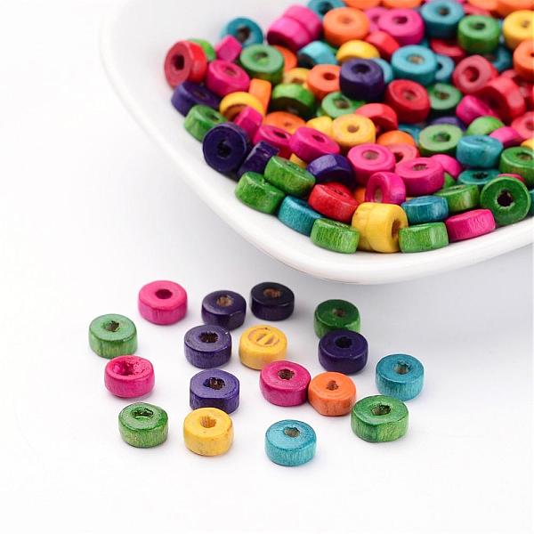 

PandaHall Flat Round Lead Free Natural Maple Wood Beads, Dyed, 6x3mm, Hole: 2mm Maple Wood Flat Round Multicolor