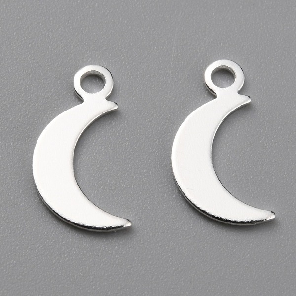 

PandaHall Brass Charms, Long-Lasting Plated, Moon, 925 Sterling Silver Plated, 10.5x5.5x0.5mm, Hole: 1.4mm Brass Moon