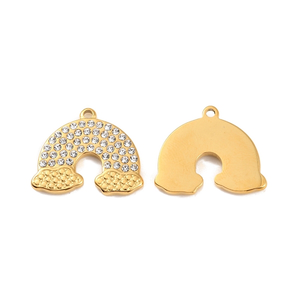 

PandaHall Ion Plating(IP) 304 Stainless Steel Pendants, with Crystal Rhinestone, Rainbow Charm, Real 18K Gold Plated, 17x20x2mm, Hole: 1.6mm..., Clear