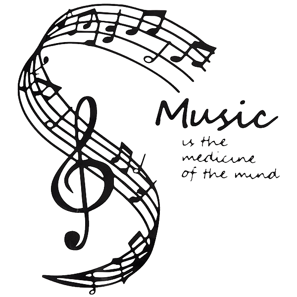 PandaHall PVC Wall Decoration, Decorative Wall Stickers, Word Music is The Medicine of The Mind, Musical Note Pattern, 325x290x0.1mm PVC...