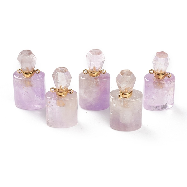 PandaHall Natural Amethyst Pendants, Openable Perfume Bottle, with Golden Tone Brass Findings, 33~35x17~19x11~13mm, Hole: 2mm, capacity: 1ml...