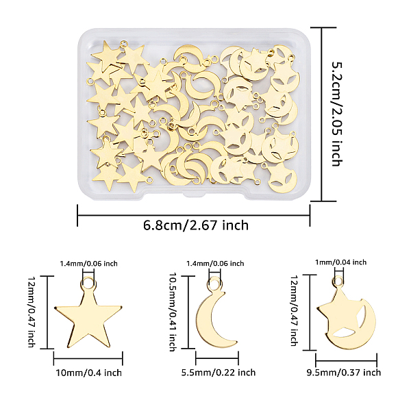 

PandaHall SUPERFINDINGS 60Pcs 3 Style Brass Charms, Long-Lasting Plated, Mixed Shapes, Real 24K Gold Plated, 10.5~12x5.5~10x0.5~0.6mm, Hole...