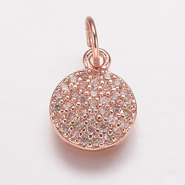 

PandaHall Brass Cubic Zirconia Pendants, Flat Round Charms, Rose Gold, 10x8x2mm, Hole: 3mm Brass+Cubic Zirconia Flat Round Clear