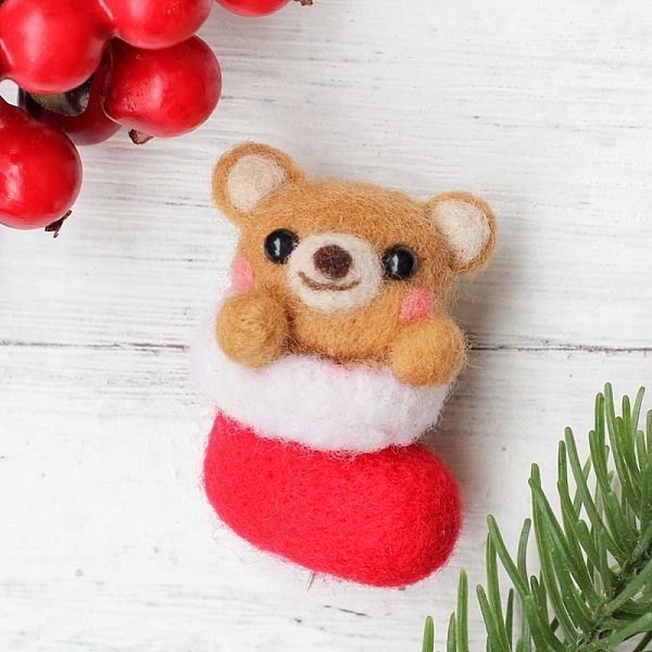 

PandaHall Christmas Theme Stocking with Bear Brooch Needle Felting Kit, including Instructions, 1Pc Foam, 4Pcs Needles, 6 Colors Wool, 1Pc..., Multicolor