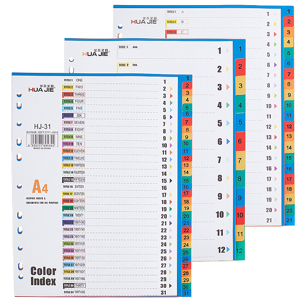 

PandaHall OLYCRAFT 3 Sets A4 Plastic 12/21/31-Tab Binder Index Dividers 11-Hole OneStep Binder Dividers Customizable Table of Contents..., Multicolor