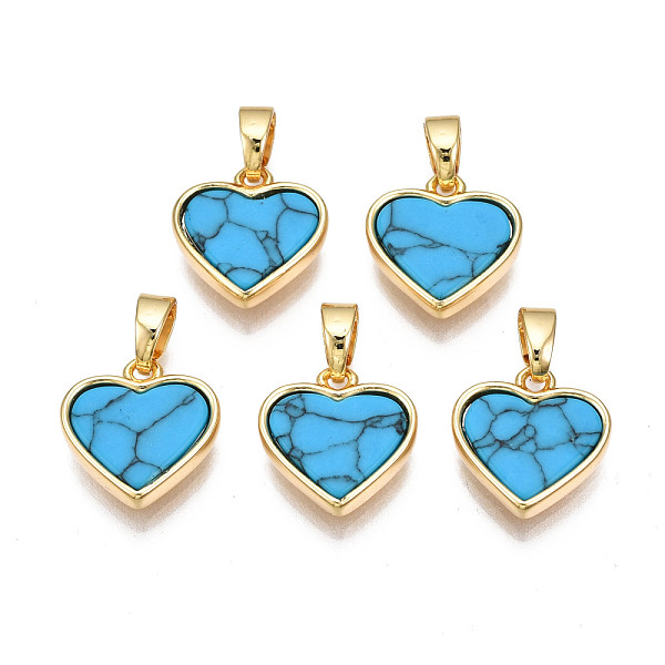 

PandaHall Real 18K Gold Plated Brass Pendants, with Synthetic Turquoise Cabochons, Cadmium Free & Nickel Free & Lead Free, Heart, Turquoise...