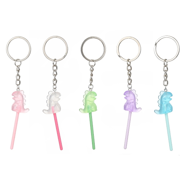 

PandaHall Resin Dinosaur Lollipop Pendant Keychain, with Iron Keychain Ring, 12.5cm Resin Dinosaur