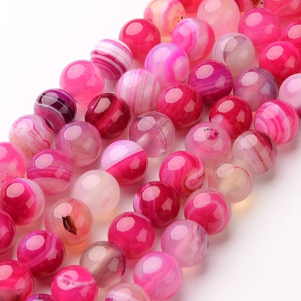 

PandaHall Natural Striped Agate/Banded Agate Beads Strands, Round, Dyed & Heated, Deep Pink, 8mm, Hole: 1mm, about 48pcs/strand, 14.1 inch...