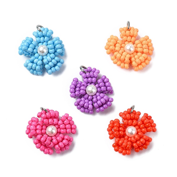 Glass Seed Beaded Daisy Pendants