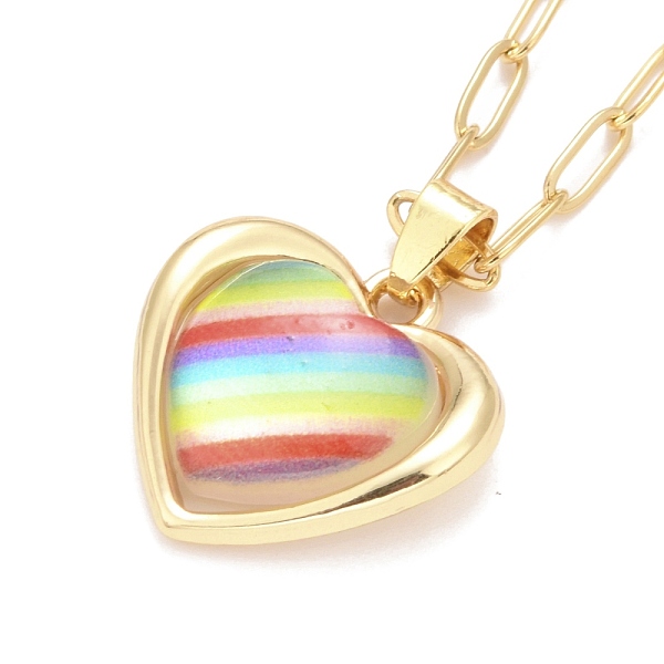 

PandaHall Rainbow Color Pride Necklace, Glass Heart Pendant Necklace with Alloy Paperclip Chain for Women, Golden, 18.5 inch (47cm) Glass...