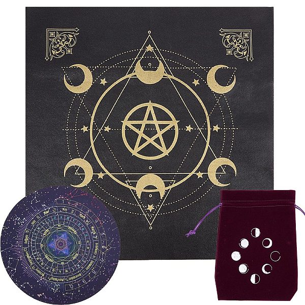 PandaHall CREATCABIN 1Pc Round Eco-friendly Rubber Pendulum Altar Mats, Starry Sky Rubber Pad for Divination, 1Pc Non-woven Square Altar...