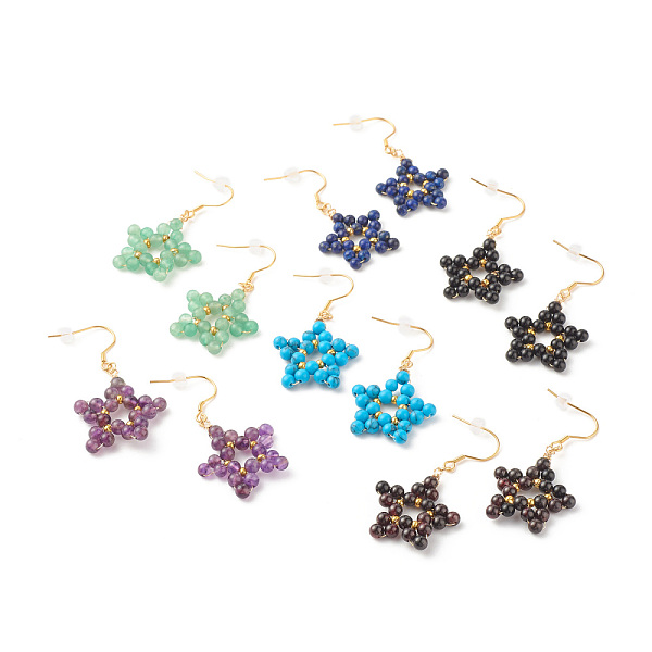 

PandaHall Natural Gemstone Star Dangle Earrings, Wire Wrapped Jewelry for Women, 53mm, Pin: 0.7mm Mixed Stone Multicolor