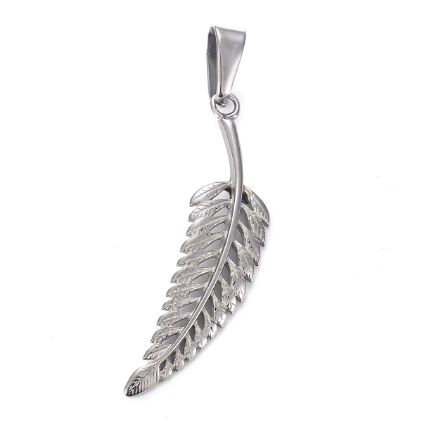 

PandaHall 304 Stainless Steel Pendants, Feather, Stainless Steel Color, 46~47x11.5~12x2mm, Hole: 10x4mm 304 Stainless Steel Feather
