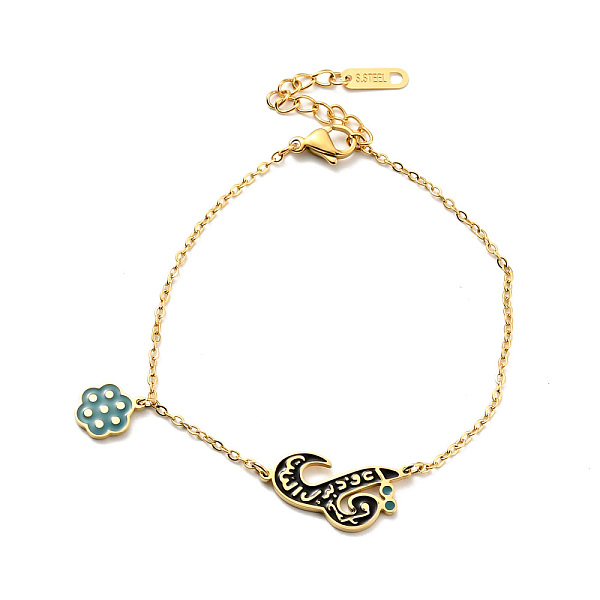 

PandaHall Enamel Flower Charm Bracelet, 304 Stainless Steel Jewelry for Women, Golden, 7-1/4 inch(18.3cm) 304 Stainless Steel