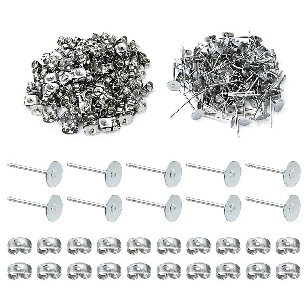 

PandaHall 100Pcs 304 Stainless Steel Stud Earring Findings, Flat Round Pad Base Earring Settings, with 100Pcs Friction Ear Nuts, Stainless...