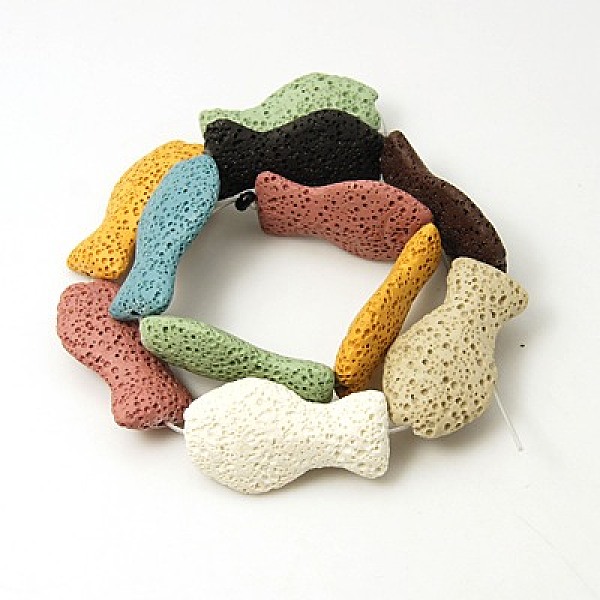 

PandaHall Natural Lava Rock Beads Strands, Dyed, Fish, Mixed Color, 37x20x9mm, Hole: 1mm, about 11pcs/strand, 16 inch Lava Rock Fish..., Multicolor