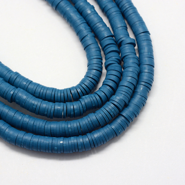 

PandaHall Handmade Polymer Clay Beads, Disc/Flat Round, Heishi Beads, Steel Blue, 4x1mm, Hole: 1mm, about 380~400pcs/strand, 17.7 inch...