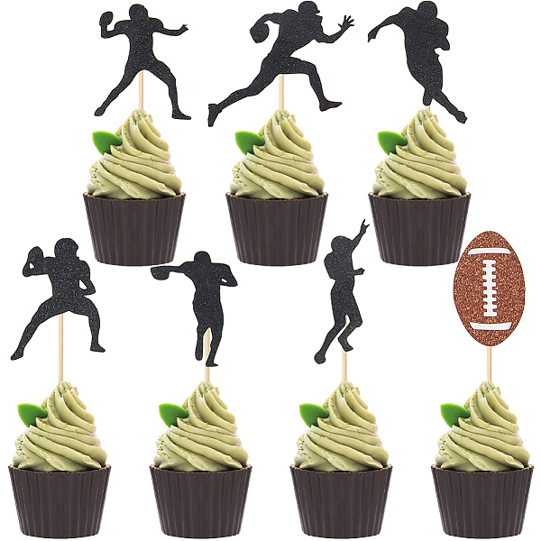 SUNNYCLUE 1 Box 35Pcs Football Cupcake Topper Sports Themed Cake Decorations American Rugby Ball US Player Mini Cupcakes Inserted Cards...